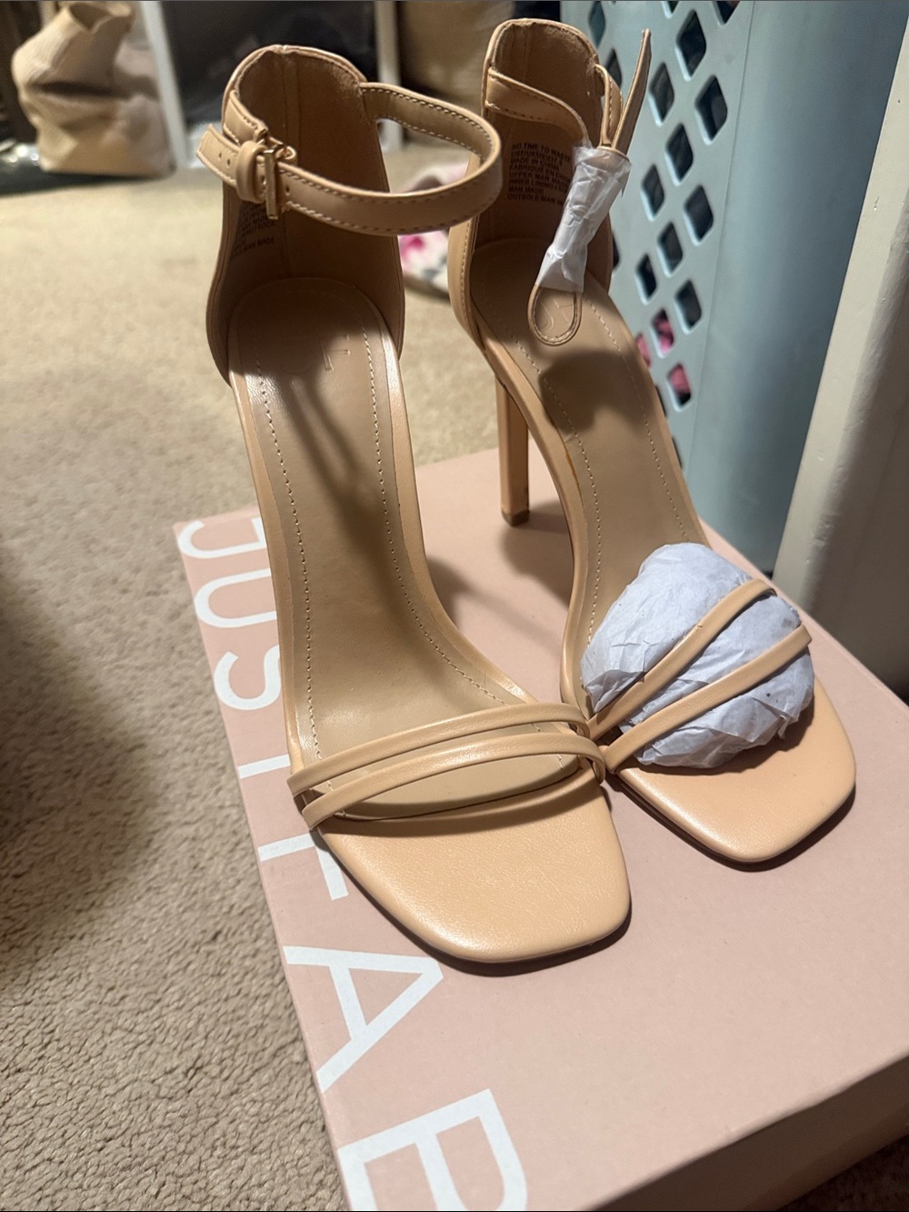 JustFab Beige Nude Ankle-Strap Stiletto Heels